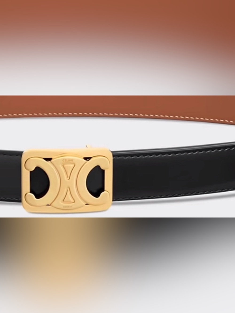Celine Black and Tan Leather Belt Reversible with Gold Signature Buckle